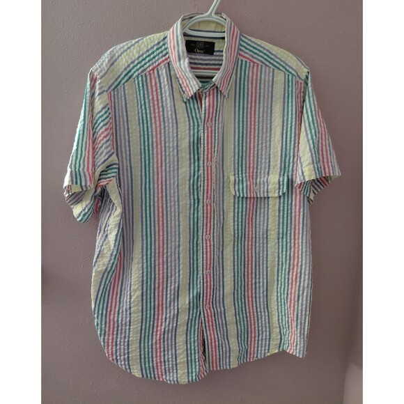 Orvis Men's Multicolor Striped Short Sleeve Seersucker Button Down Shirt Size L - Picture 1 of 12